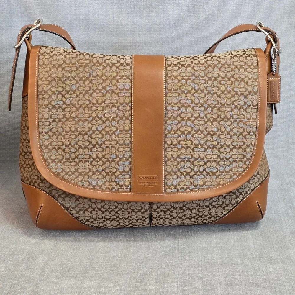 Coach Messenger Bag Womens Large Khaki Ginger Signature Jacquard 05706 Vintage